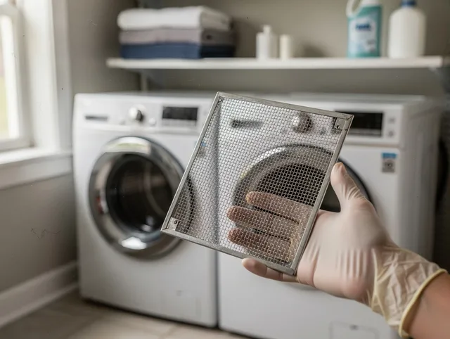 Brook Park Dryer Vent Cleaning specialist performing detailed lint trap cleaning service in Brook Park