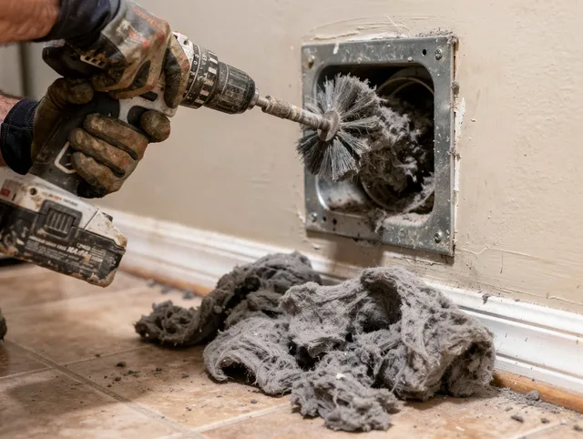 Certified Brook Park Dryer Vent Cleaning technician performing dryer vent cleaning in Brook Park